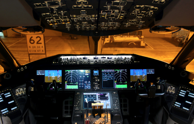 Airplane Cockpit Internal Night View